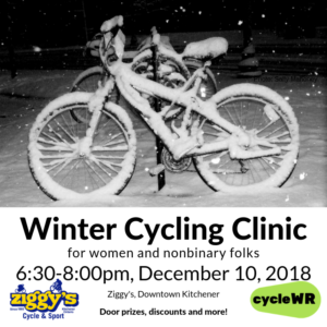 Winter Cycling Clinic - December 10, snowy bike image